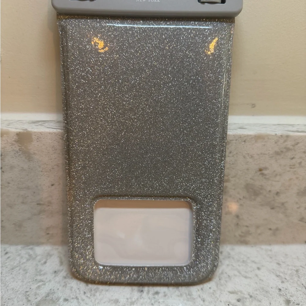 kate spade Silver Glitter Waterproof Phone Pouch with Shoulder Strap